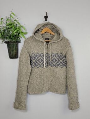 AF M 90s Vintage Wool Knit Full Zip Hoodie Cardigan Sweater Abercrombie & Fitch